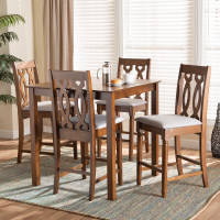 Baxton Studio RH324P-GreyWalnut-5PC Pub Set Baxton Studio Darcie Modern and Contemporary Grey Fabric Upholstered and Walnut Brown Finished Wood 5-Piece Pub Set